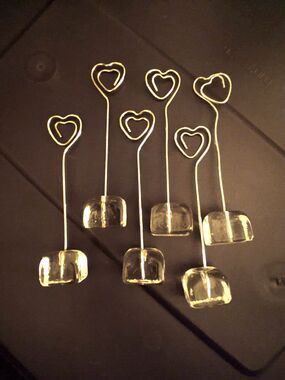 Set of 6 silver heart clear acrylic picture note recipe card holders